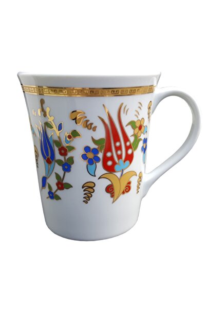 Armada Çini Prt 92 Altın Yaldızlı Lale Karanfil Çini Desenli Porselen Kupa