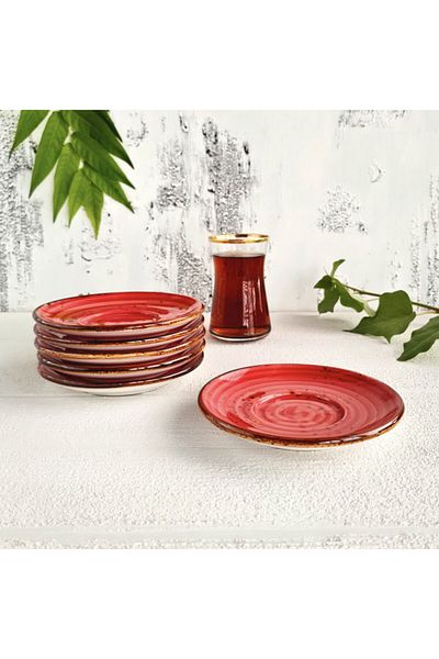 MADAM İZMİR Winter Porcelain Tea Plate 6 Pieces - Pomegranate Flower