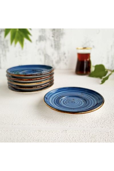 MADAM İZMİR 6-Piece Winter Tea Plate for Dark Blue