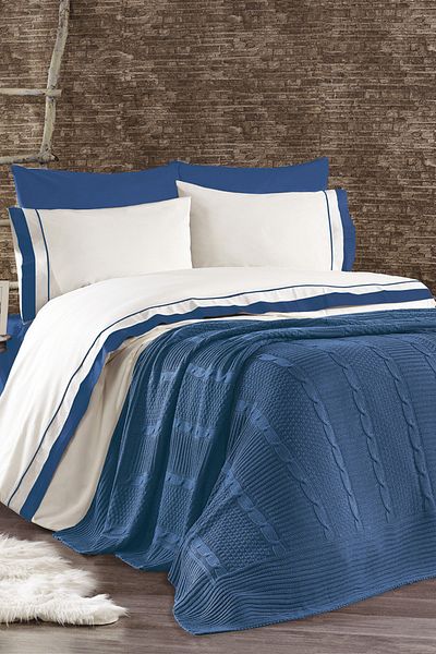 Minelya Home Collection Комплект от 7 памучни плетени одеяла Ahzen с двоен пълнеж за завивки, Малдив