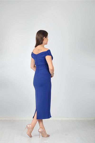 giyimmasalı Boat Neck Pencil Dress - Sax