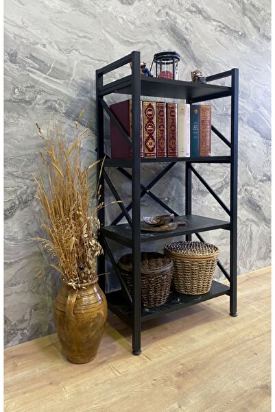Tanraf Mira Lüx Black 4 Raflı Kitaplık Dekoratif Raf 120x60 Cm. Ebat