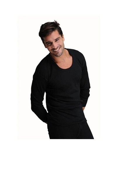 Hasyün Men's Black Extra Soft Wool Long Sleeve Undershirt