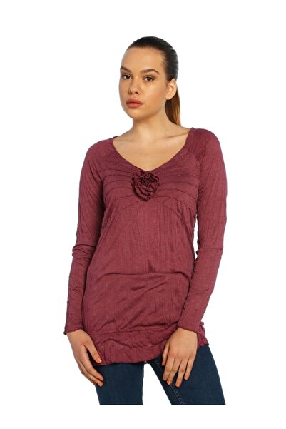 Bulalgiy Kadın Böğürtlen Casual Uzun Tişört - Bga002481