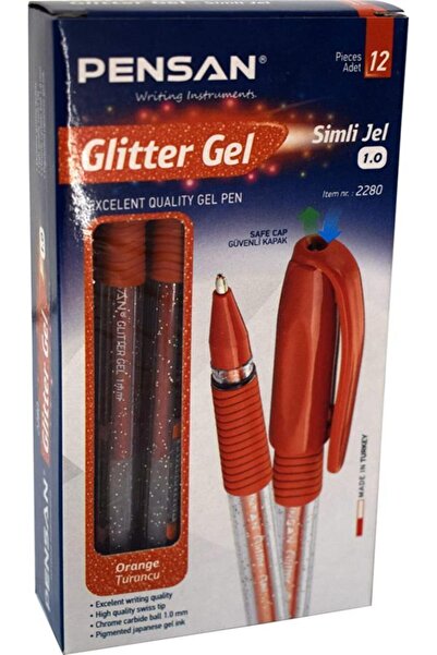 Pensan 2228 Glitter Simli Jel Tükenmez Kalem 1,0 Mm Turuncu (12 Li Paket) Pe0...