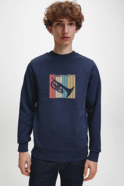 QIVI صورة ظلية Mellophone نمط خمر مطبوعة النيلي الأزرق الداكن الرجال محبوك ال...