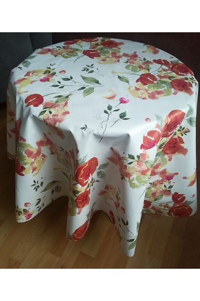 EFEMHOME Colorful Lined Heat Resistant Wipeable Round PVC Tablecloth