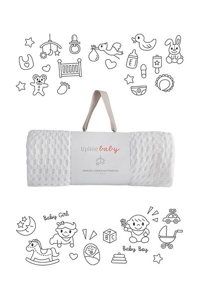 Upline Baby White 100% Cotton Baby Blanket (90x100)