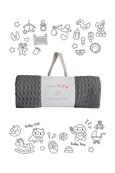 Upline Baby Anthracite 100% Cotton Baby Blanket (90x100)