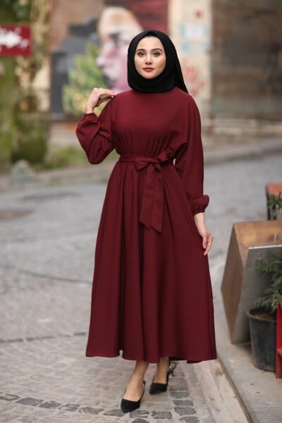 Bordo Tesettur Elbise Modelleri Fiyatlari Trendyol