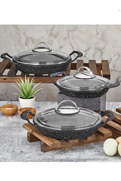 Kitchen Life 6 Piece Cast Granite Pan Set - Pan Set with Handle and Lid - 18+...