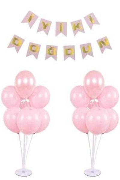 Şeker Adası 2 Pink Balloon Party Stand - Happy Birthday --skradaparti218