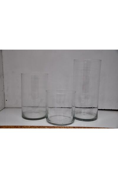Ledmum2020 3 Lü Set Büyük Cam Vazo Şamdan