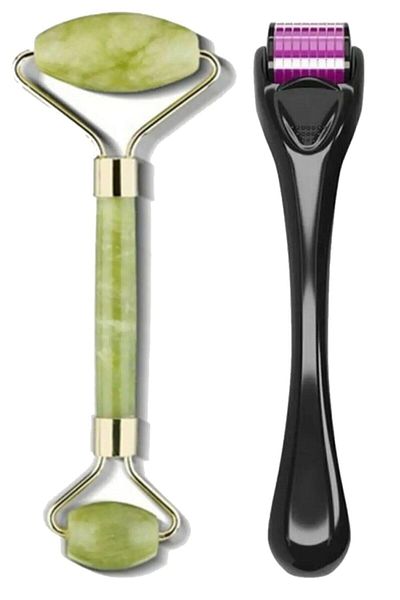 Yayke Dermaroller 0.5 mm 540 Needle Skin Renewal Tool Jade Roller 2-Pack Jade Stone Massage Tool
