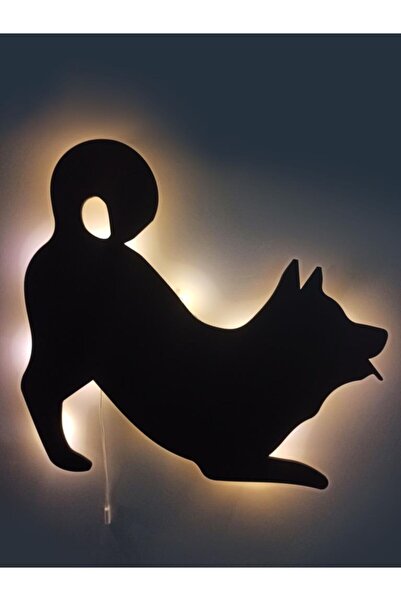 CajuArt Oyuncu Köpek Led Işıklı Siyah Ahşap Tablo Duvar Dekoru