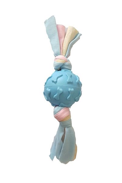 Mixpet Blue Rubber Ball Dog Toy - Rope Knotted, 22 cm