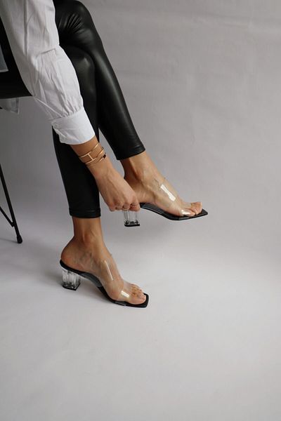 Ömer Ediz Shoes Дамски прозрачни чехли черни с ток 5 см