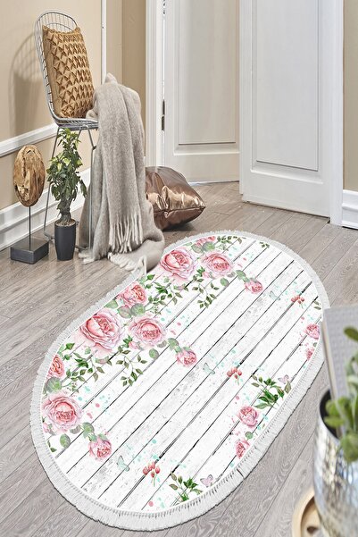Dekoreko Inci Halı Dijital Saçaklı Oval 1853 Desen 1