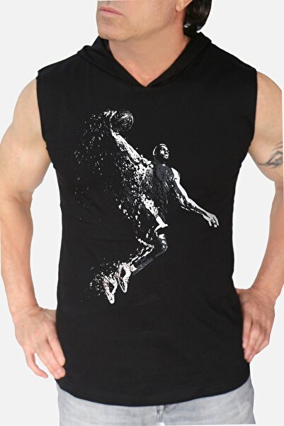 ROCKANDROLL Men's Black Pro Slam Dunk Hooded Sleeveless T-shirt