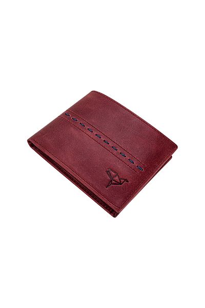 Garbalia 100% Handmade Men's Burgundy Genuine Leather Wallet with Saddler Stitching