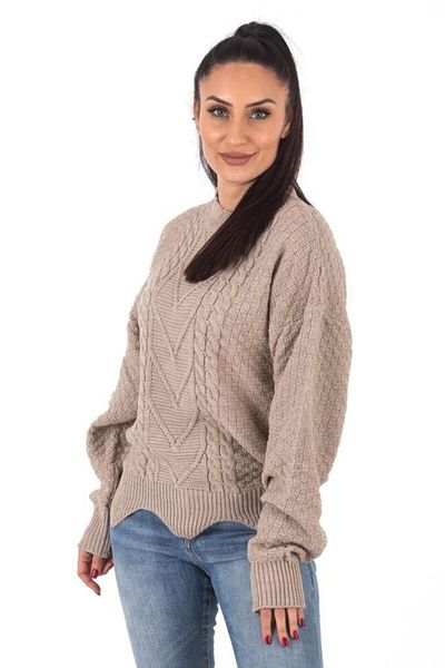 Lafaba Women's Beige Fishbone Pattern Knitwear Sweater