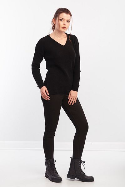 citycenterfashion Γυναικείο πουλόβερ με λαιμόκοψη σε μαύρο χρώμα Cty-cnd-11321