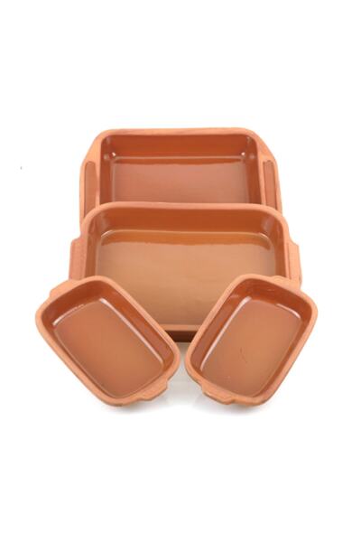 Avanos 4 Parça Sırlı Kulplu Tepsi Güveç Seti