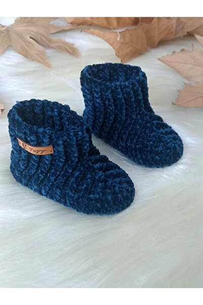 Tuyy El Örgüsü Özel Tasarım Petrol Mavisi Ev Botu& Patik