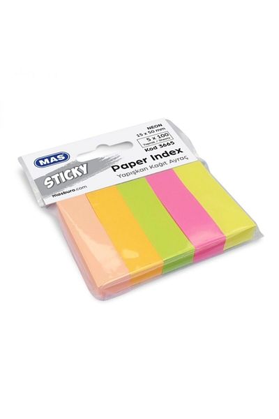 Mas Paper Index Adhesive Paper Bookmark 15x50mm Neon 5x100 Sheets 5 Colors (12 Packs)