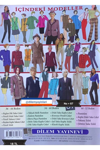 Dilem Yayınları Güler Erkan Provasız Pantolon Ceket Yelek Giyim Kalıpları No:87