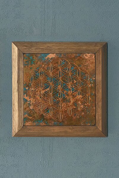 Oscar Stone Decor Masif Çerçeveli Yaşam Çiçeği Eskitme Taş Tablo 28x28 Cm