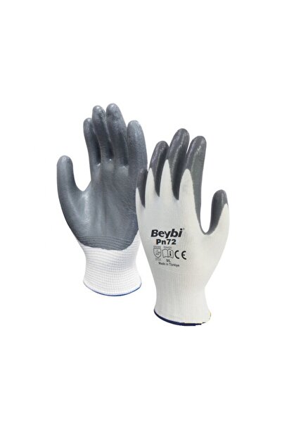 Beybi Pn72 Montajcı Polyester Gri Nitril Eldiveni 10 Çift No:10