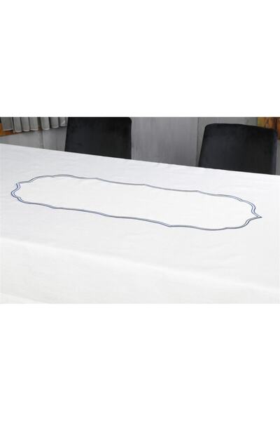 caka home design Runner Lisa Embroidered Linen Effect ( Navy Blue )