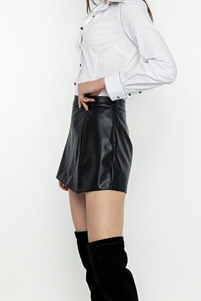 INVIDIA Deri Görünümlü Şort Etek