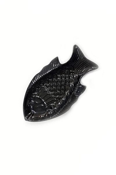 Evren Fish Patterned Black Serving Plate Thermo Melamine 32*18cm