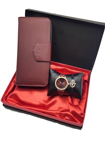 HediyeSet Kadın Cüzdan Kol Saati Taşlı Makrome Bileklik Hediye Set