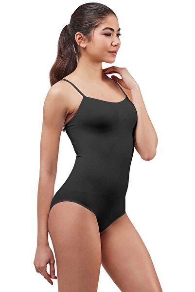 Elite Life Kadın Siyah Zıbın Dikişsiz Ince Ip Askılı Kadın Body