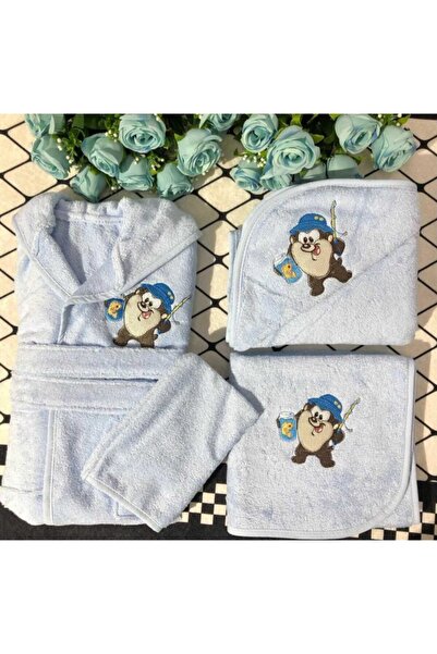 Özdilek Bambu Bebek Bornoz Seti Yeni Doğan Mavi Tazmanya