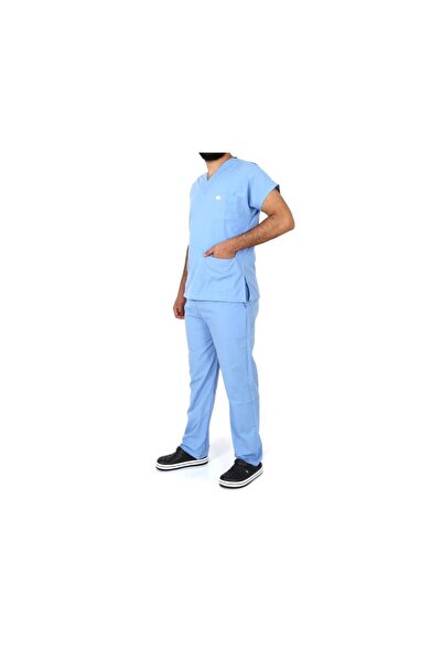 PERSONELİTY بدلة موحدة للرجال باللون الأزرق الفاتح للممرضات والأطباء برقبة على شكل حرف V