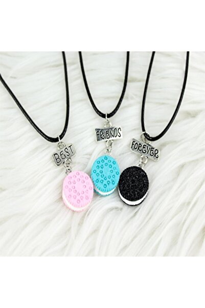 AlpCollection Renkli Makaron Best Friends Bff 3lü Suni Deri Ipli Kolye