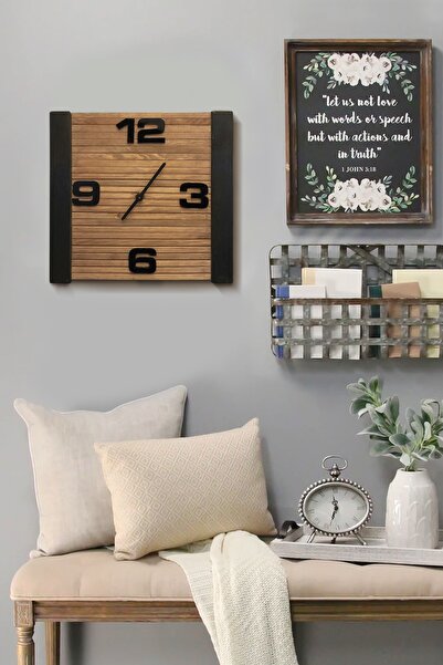 Grootland Decorative Wooden Clock Black and Walnut Color