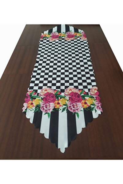 Alkan Homes Çizgili Gül Desenli Dekoratif Runner