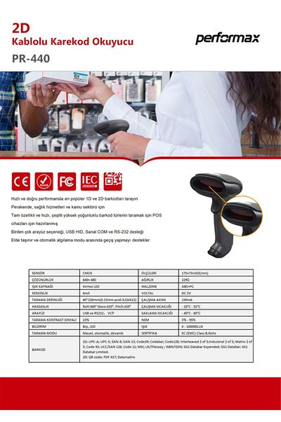 Performax Pr-440 2d QR Code Usb Wired Barcode Scanner