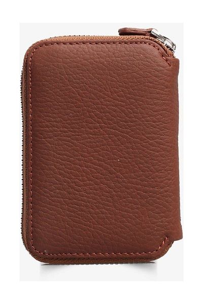 GUARD Unisex Mini Wallet - Tan Grazy, Zippered, Genuine Leather - 796