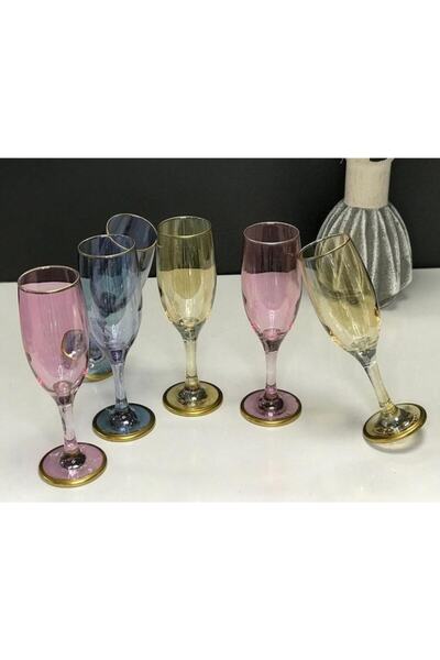 Paşabahçe Lava Colored Hand Decorated Coffee Glass Water Cup Set for 6 People