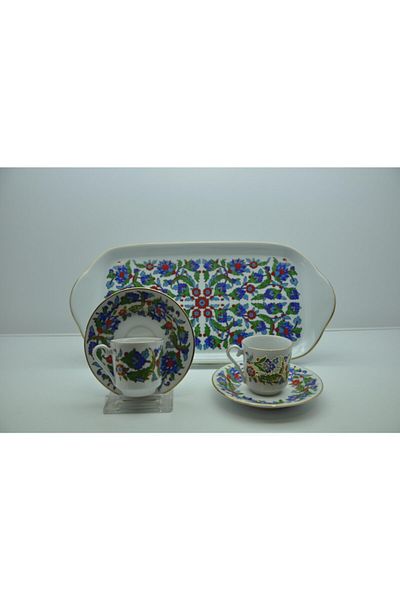 Kütahya Porselen Coffee Cup with Tray for 2 Persons Decoration No:07458
