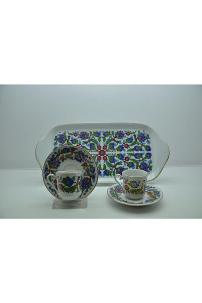 Kütahya Porselen Coffee Cup with Tray for 2 Persons Decoration No:07458