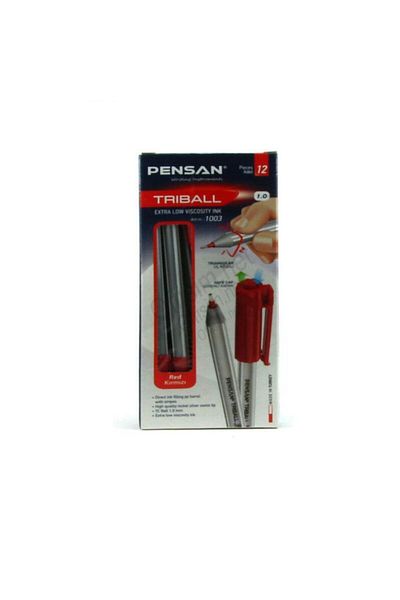 Pensan Triball Ballpoint Pen 1.0 Mm Red 12 Pieces (1 Pack 12 Pieces)