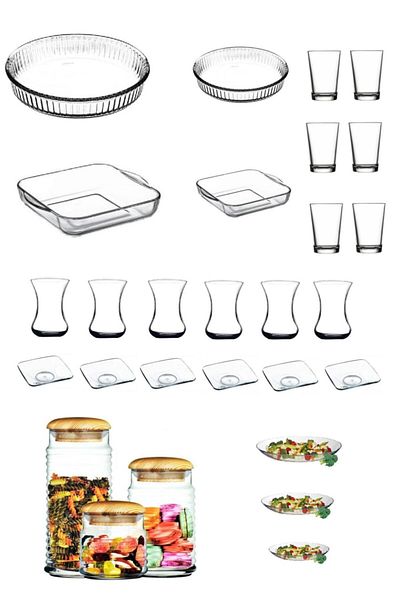 Paşabahçe Borcam - Glass Jar Set - Kitchen Set 28 Pieces