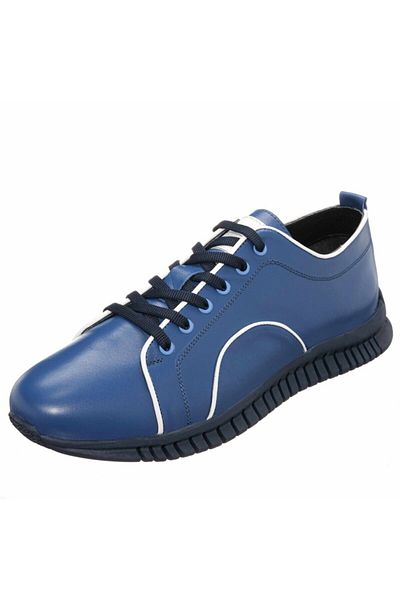 İriadam N1959 Navy Blue Large Size Men's Leather Sports Shoes Comfortable Wide Fit New Season Rubber Sports Sole